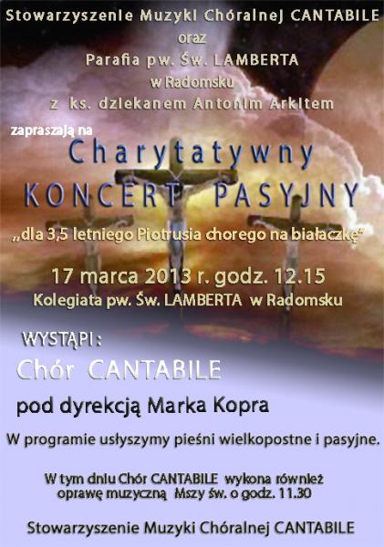 Charytatywny KONCERT PASYJNY w Radomsku. 17 marca g. 11.30