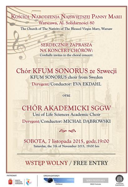 Koncert chóru szwedzkiego KFUM  Sonorus oraz Chóru Akademickiego SGGW