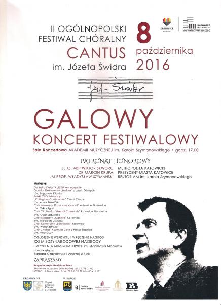Spotkajmy się na galowym koncercie II Festiwalu Chóralnego „Cantus” im. Józefa Świdra