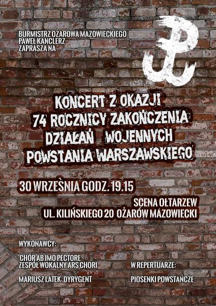 Koncert z okazji 74 rocznicy zakończenia działań wojennych Powstania Warszawskiego