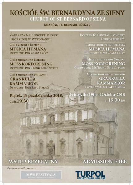 Międzynarodowy koncert muzyki chóralnej w Bazylice św. Bernardyna ze Sieny w Krakowie
