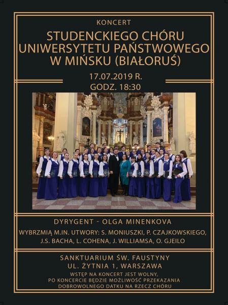 Koncert Studenckiego Chóru Uniwersytetu Państwowego w Mińsku